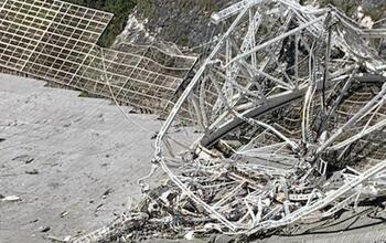 Damage sustained at the Arecibo Observatory 305-meter telescope.